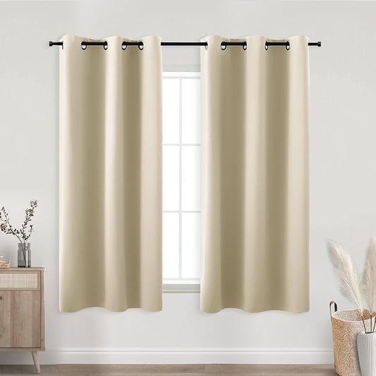 KOUFALL Light Beige Kitchen Curtains,Blackout Grommet Tier Cafe Curtains 45 Inch Length for Bathroom Short Length Bedroom Window