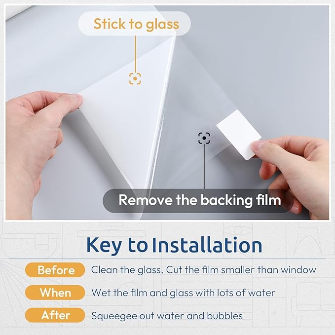rabbitgoo Window Privacy Film, Non-Adhesive Frosted Glass Window Film for Bathroom, Static Cling Heat Blocking Stickers for Home Indoor Opaque Frosting Coverings House Tint, Matte White 23.6" x 78.7"