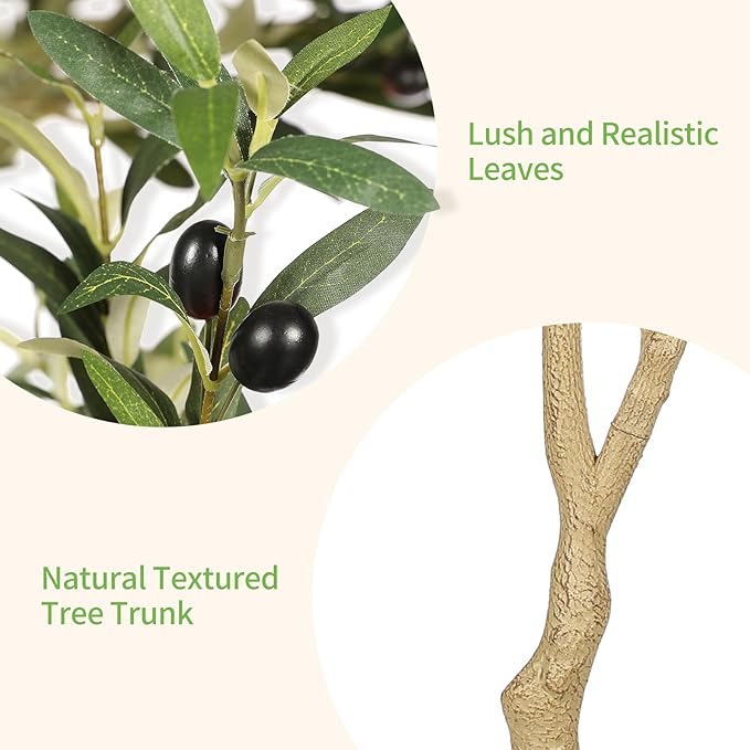 Realead Faux Olive Tree 7ft - Realistic Tall Olive Trees Artificial Indoor - Large Fake Olive Tree with Natural Wood Trunk and Lifelike Leaves - Artificial Olive Tree for Home Office Decor