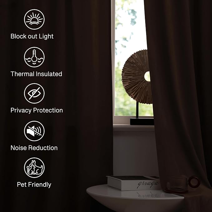 StangH Reddish Brown Velvet Curtains for Living Room 96 inches, 2 Panels | 300GSM Heavy Soft Velvet, Thermal Winter Curtains, Light Blocking & Privacy Window Drapes, Bedroom, Living Room, Dining Room