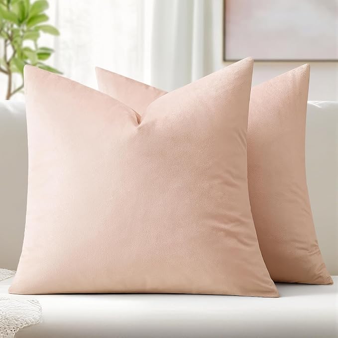 MIULEE Velvet Throw Pillow Covers 20x20 Inch, Pack of 2 - Pink, Super Soft Decorative Square Cushion Cases Modern Luxury Valentines Spring Home Decor for Sofa,Couch,Bed,Chair
