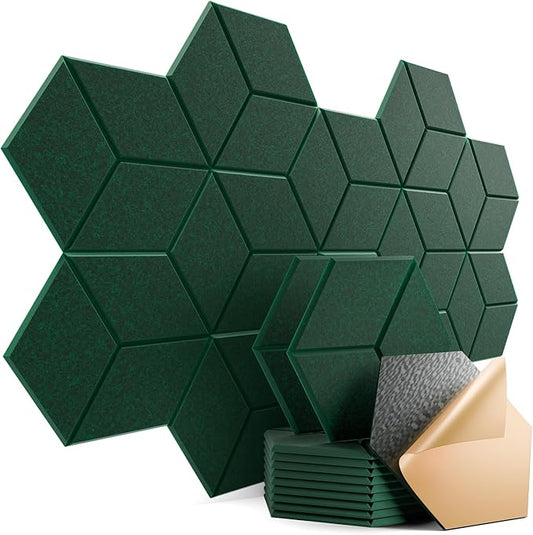 12 Pack Self-Adhesive Acoustic Panels 12" X 10" X 0.4" - Sound Proof Foam Panels with High Density, Y-Lined Design, Flame Resistant, Absorb Noise and Eliminate Echoes(Ink Green)