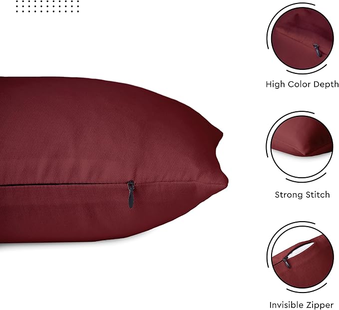 Encasa XO Throw Pillow Covers 18x18 in Set of 2 Rich Maroon | No Inserts | Cotton Pillow Covers for Living Room, Bed, Sofa, Couch | Decorative Cushion Covers with Improved Zipper