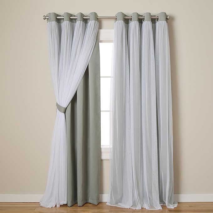 TOWN & COUNTRY LUXE Talia Double Layer Indoor Curtains, Sheer and Room Darkening Blackout, Grommet Top, Energy Efficient, 2-Pack Set, 52"x120", Soft Grey