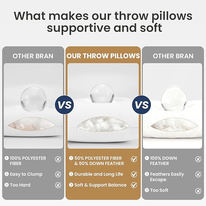 BHZ Euro Throw Pillow Inserts, 22x22 Down Feather Alternative Pillow Inserts Set of 2, Decorative Soft Large Square White Throw Pillows Insert for Couch Bed Dorm Sofa with Breathable Cover