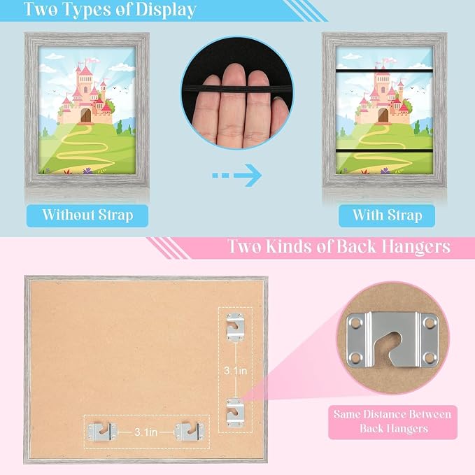 GULETHUN [2-Pack] Kids Art Frames, 9x12 Front Opening Kids Artwork Frames Changeable, Light Wooden Color Artwork Display Storage Frame for Wall, Holds 50 Pcs, for 3D Picture, Crafts, Children Drawing