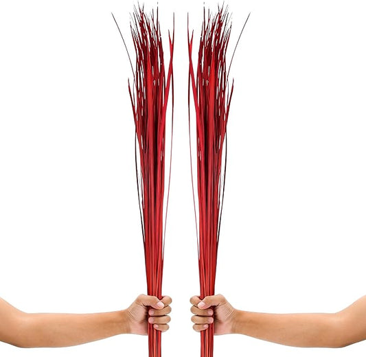 Leewadee Tall Vase Filler , Natural Grass Stems – 2 Bunches of Colored Branches for Vases, Carefully Dried Twigs for Home and Bar Decoration, 45 inches, Red
