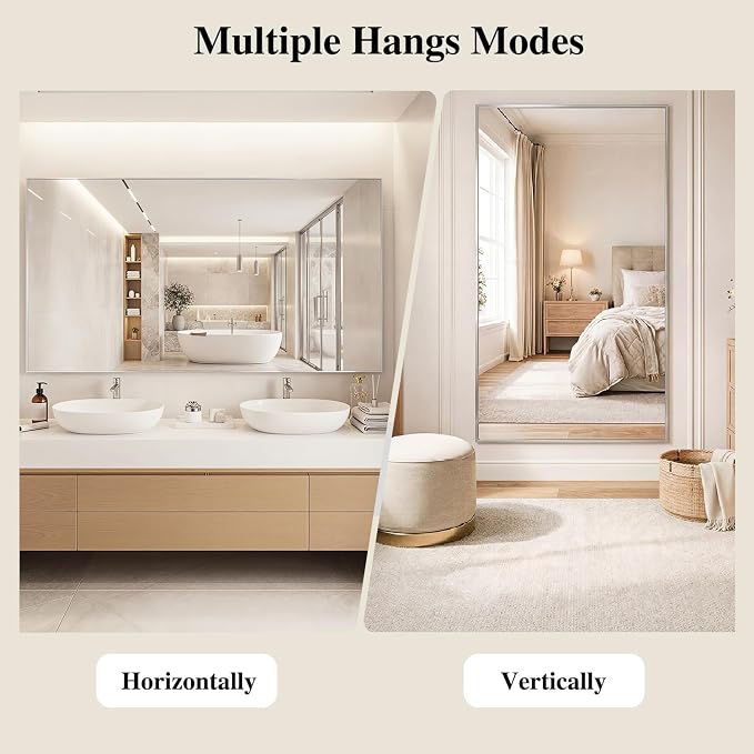 Koonmi Silver Rectangle Wall Mirror, 36x60 Inch Bathroom Mirror, Aluminum Frame Vanity Mirror for Entryway, Living Room, Bedroom Bathroom, Hangs Horizontally or Vertically