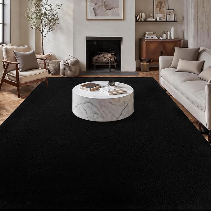 qulint Black Area Rugs for Living Room 6x9, Washable Thickened Memory-Foam Indoor Rug for Bedroom, Minimalist Modern Carpet Non Slip Comfy Alfombras for Student Classroom Dorm Office Home Decor