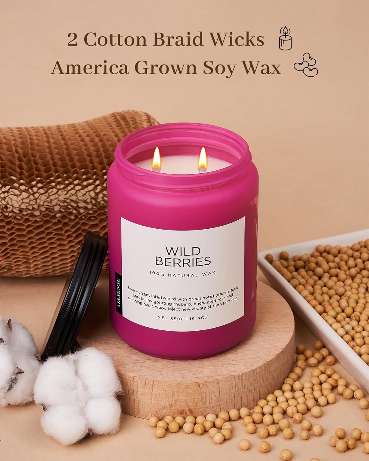 M&SENSE Wild Berries Large Soy Candles for Home Scented Organic Natural Soy Wax Candle 19.4oz 110 Hour Long Lasting, Christmas Holiday Scented Winter Gift for Bedroom Bathroom Home Decor