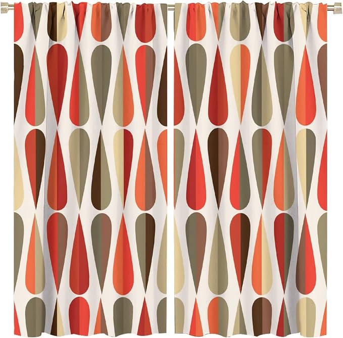 JESTRONRY Mid Century Curtains,Modern Abstract Triangular Retro Design Room Darkening Door Window Rod Pocket Curtain for Living Room Bedroom Kitchen Bathroom 63x63in