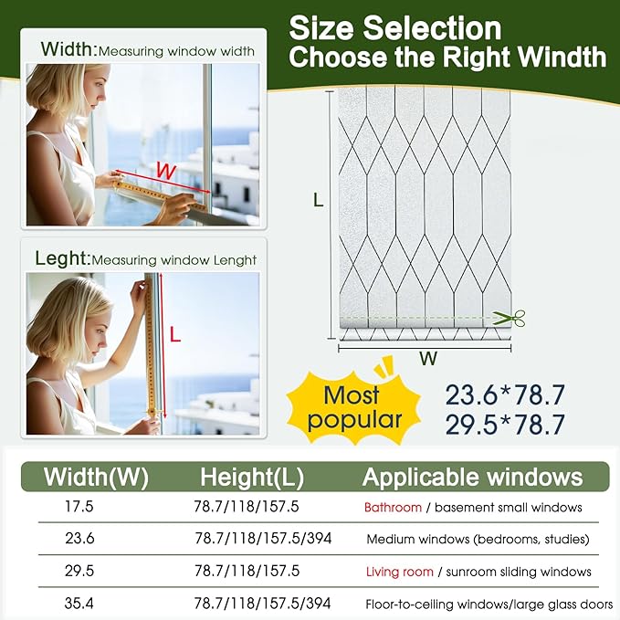 Windimiley Window Privacy Film Stained Glass Static Clings, Bathroom Frosted Leaded Decorative Window Stickers, UV Heat Blocking Opaque Removable for Home Door Coverings (35.4 x 394in,Pure)