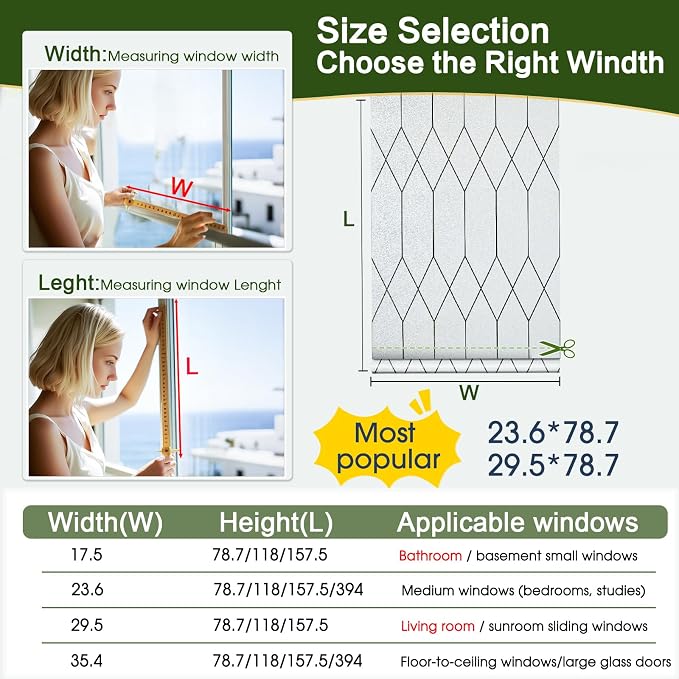 Windimiley Window Privacy Film Stained Glass Static Clings, Bathroom Frosted Leaded Decorative Window Stickers, UV Heat Blocking Opaque Removable for Home Door Coverings (35.4 x 78.7 in,Pure)