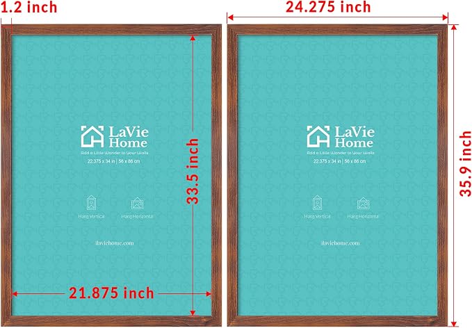 LaVie Home 22.375x34 Picture Frame Brown Puzzle Frame, Display Pictures, Puzzle 22.375x34 Without Mat, Stable Frame and Polished Plexiglass, Horizontal and Vertical Format of The Walls