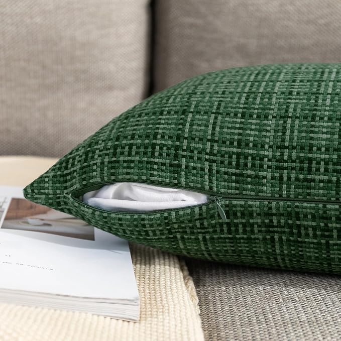 Kevin Textile Outdoor Waterproof Throw Pillow Covers 26x26 Inch Pack of 2 Woven Faux Linen Farmhouse Decorative Euro Shams Water Resistant Cushion Covers for Tent Patio Garden Couch Sofa Army Green