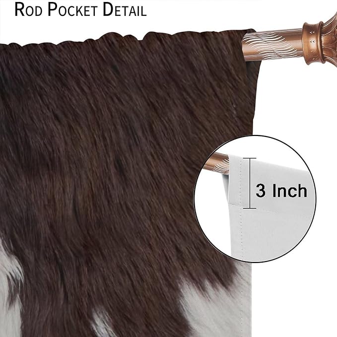 Cow Print Blackout Curtain,Retro Animals Fur Skin Cowhide Farm Style Window Treatments Rod Pocket Curtain for Bedroom Living Room Kitchen Decor Drapes 55x63in