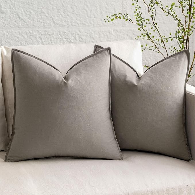 MIULEE Pack of 2 Decorative Linen Pillow Covers 24x24 Inch Light Grey | Boho Farmhouse Modern Soft Accent Euro Shams Throw Pillows for Bed Neutral Cushion Covers Sofa Couch Living Room Home Decor