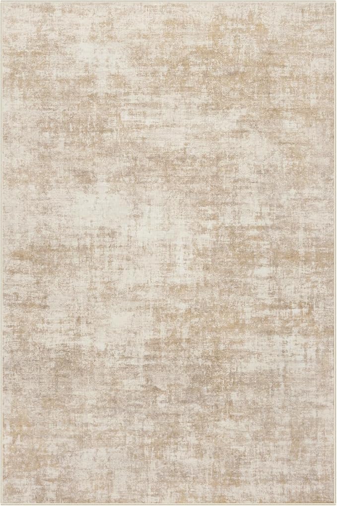 4x6 Area Rugs Washable Rug: Modern Abstract Living Room Rug Soft Anti-Skid Thin Carpet Indoor Floor Non-Shedding Carpets for Bedroom Dining Room Farmhouse Nursery Home Office - Beige