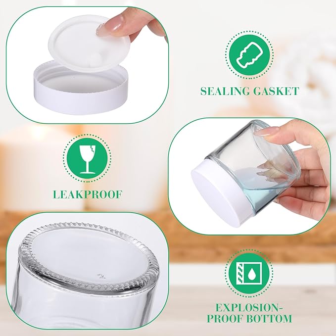 Norme 4 oz Glass Jars with Lids Leakproof Round Airtight Empty Cosmetic Jars with Inner Liners Lid for Storing Lotions Powder Ointments Making Tins(24 Pcs,White, Clear)