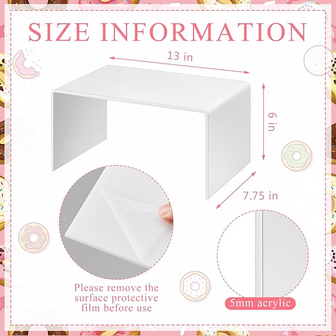 RattanView 2 Pcs 13 Inch Large Acrylic Risers Display Stands 5 mm Thick Acrylic Shelf Riser Showcase for Collectibles Jewelry Cupcakes Food Figures Perfume Cabinet (White)