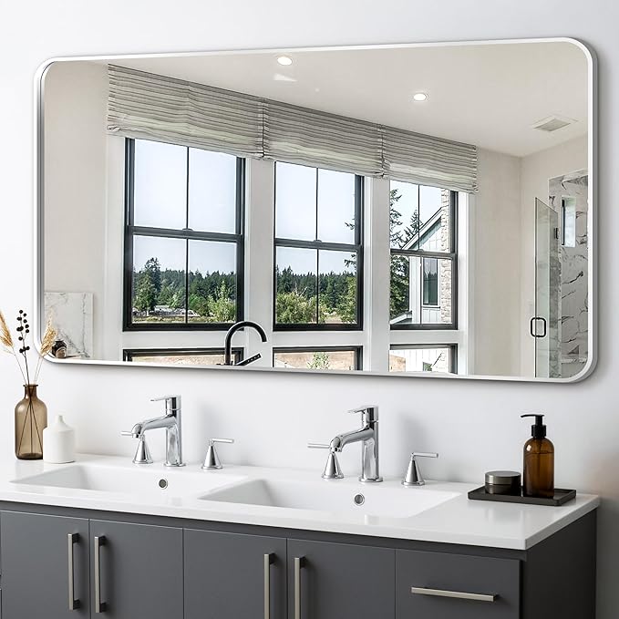 Delma Bathroom Vanity Mirror, Black Framed Bathroom Mirror for Over Sink, High-Definition Bathroom Mirror, Versatile Bathroom Vanity Mirror, Hangs Horizontally or Vertically(50x30, Silver)