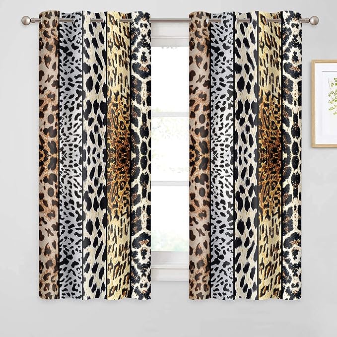 Wild Animals Print Curtain, Multiple Skins Room Darkening Thermal Insulated Blackout Grommets Window Drapes for Living, Dining, Bedroom, 52"x 63", 2 Panels, CLLSSP1043