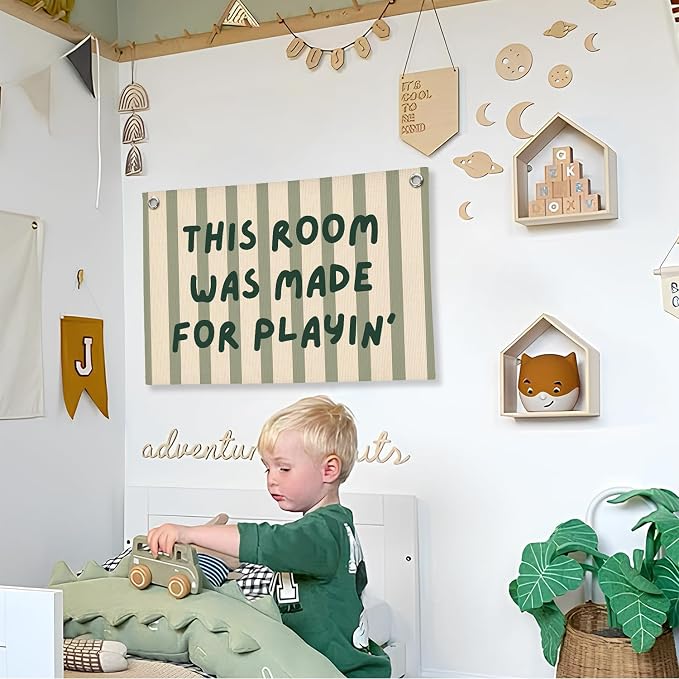 Playroom Wall Decor, This Room Was Made For Playin Linen Canvas Banner, Toddler Playroom Decor Kids Toy Room Nursery Wall Decor for Toddler Boys Bedroom, 30x20 Inch