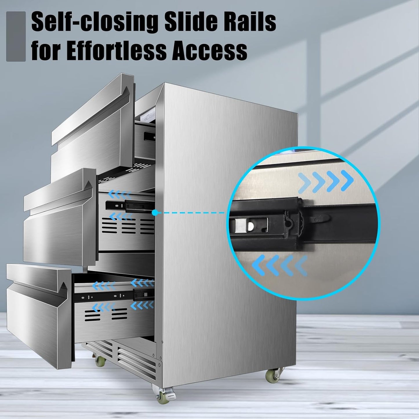 24 Inch Upgraded Three-Drawer Beverage Fridge, Weather Proof Outdoor Stainless Steel Beverage Refrigerator, Under Counter Built-in Beverage Cooler for Home & Commercial Use