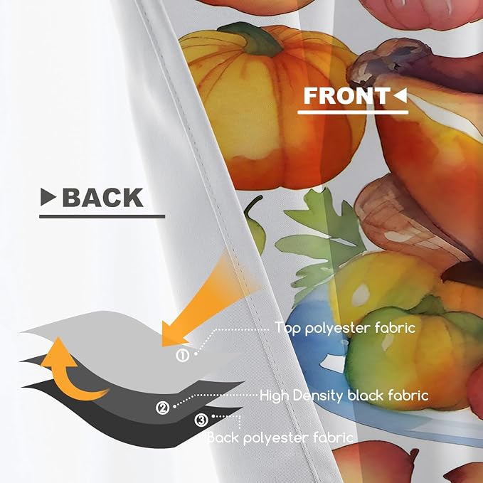 Shrahala Turkey Pumpkin Thanksgiving Blackout Short Curtains for Windows, Watercolor Fruits Delicious Food Pears Kitchen Valance Thermal Insulated Rod Pocket Window Treatment 2 Pack 52 X 16 in