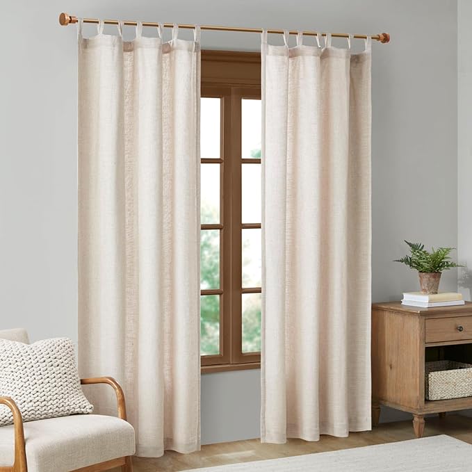 Madison Park Linen Blend Curtain Window, Thermal Insulated Fleece Lining, Living Room Decor Light Filtering Drape for Bedroom, 1-Single Panel Pack Fits 1.25" Rod, Beals, 50x84 Tab Top, Natural