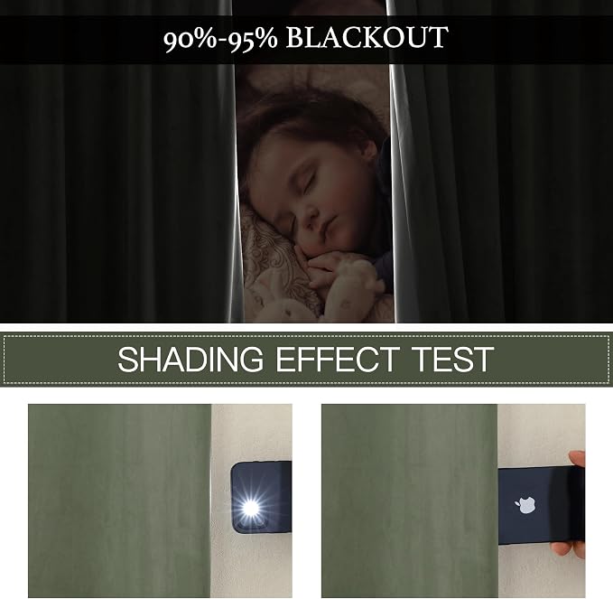 RYB HOME Sage Green Velvet Blackout Curtains 84 inches, Room Darkening Thermal Insulated Window Curtains with Multiple Hanging Options Backdrop for Bedroom Living Room, W48 x L84 inch, 1 Panel