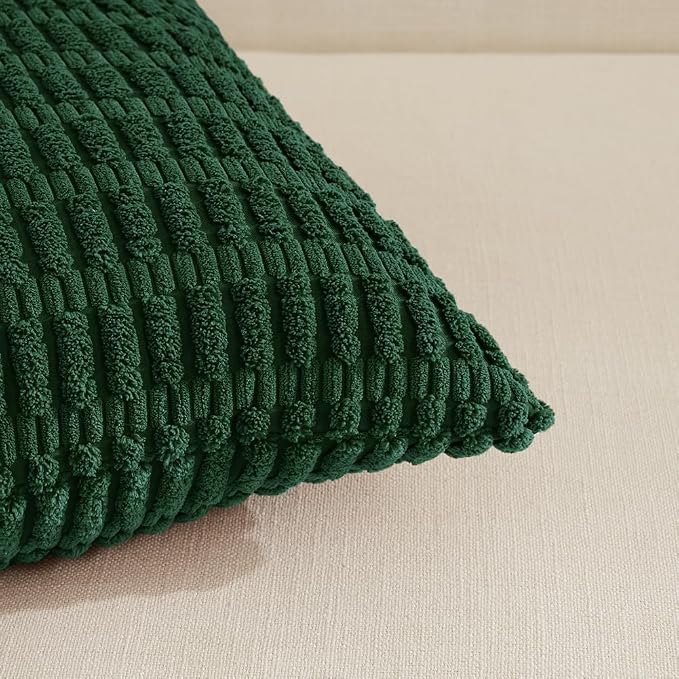 Fancy Homi 4 Packs Decorative Throw Pillow Covers for Living Room Couch Bed, Modern Farmhouse Boho Home Décor Accent Cushion Case, 20" x 12", Dark Green