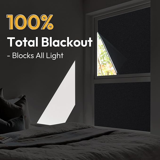 rabbitgoo Blackout Window Film 100% Light Blocking, Static Cling No Glue Easy Install, Removable Room Darkening Window Cover for Daytime Sleep, Bedroom, Nursery, Home Theater, 17.5" x 157.4"