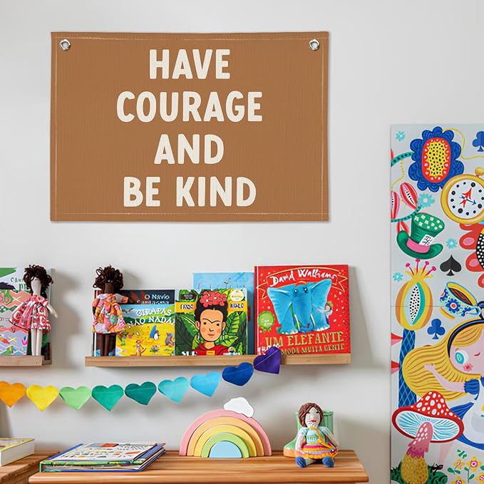 Inspirational Classroom Wall Decor, Classroom Decor Elementary, Positive Affirmations Boys Room Decor, Motivational Wall Decor for Nursery Kids Room, Have Courage and Be Kind 20x30 Inch