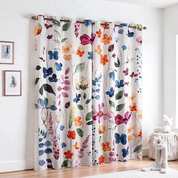 Floral 100% Blackout Curtains 108 inch Long 2 Panels Set for Bedroom Vintage Patterned Black Out Curtain Thermal Insulated Light Blocking Privacy Protect Window Drapes for Living Room 52 x 108 inch