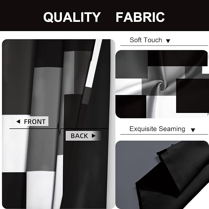 Tyrot Black Grey 100% Blackout Curtains for Bedroom 96 inch Length 2 Panels Set White Grey Modern Abstract Geometric Black Out Curtains Insulated Room Darkening Window Drapes for Living Room, 42Wx96L