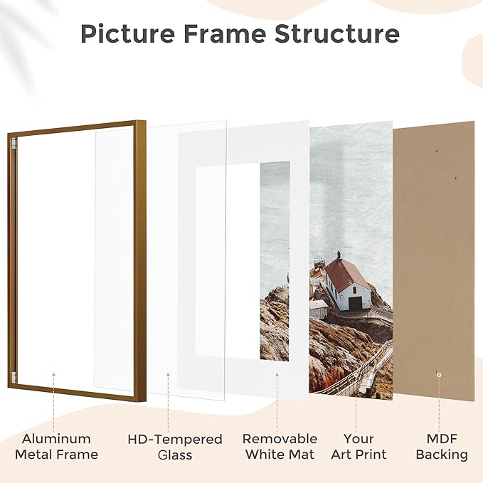 20x24 Metal Picture Frame for Wall With Mat for 16x20, 20''x24'' Aluminum Photo Frames With Tempered Glass for Home Decor, Minimalist Modern Poster Frame Horizontal And Vertical Formats, Bronze