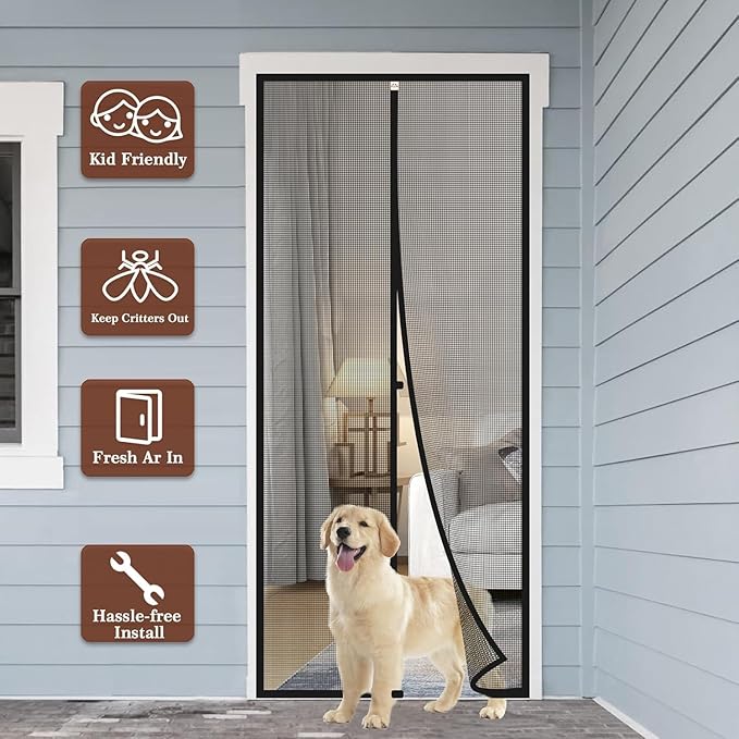 Yotache Custom Magnetic Screen Door, Reinforced Polyester Mesh with Full Frame Hook&Loop Strip for Patio, Balcony, Front Door