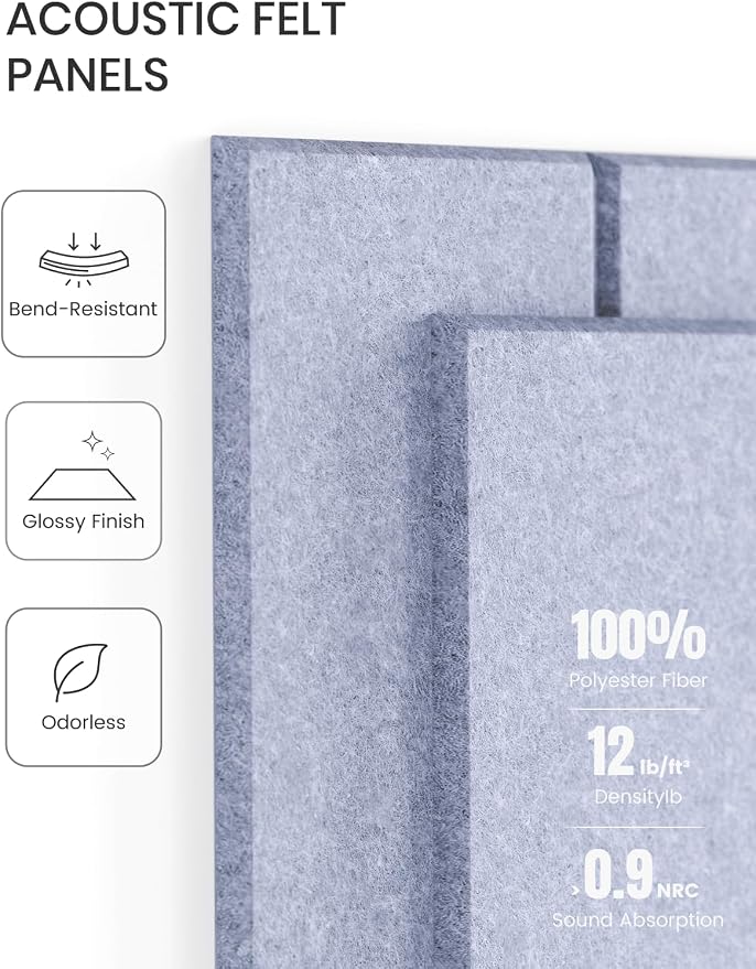 Fluxynara Large Felt Bulletin Board 48" x 36" Cork Board Alternative-12 Pack with 64 Safe Removable Adhesive Tabs, Cork Boards for Walls for Home Office Classroom Pin Board -Soft Periwinkle