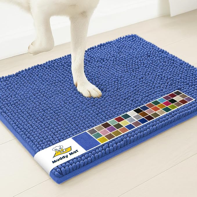 Muddy Mat® | Super Water Absorbent Door Mat Indoor, Microfiber Quick Dry Chenille Entryway Rug, Slip Resistant Front Door Mat, Indoor Mats for Entryway, Machine Washable Pet Rug, Periwinkle 24" x 44"