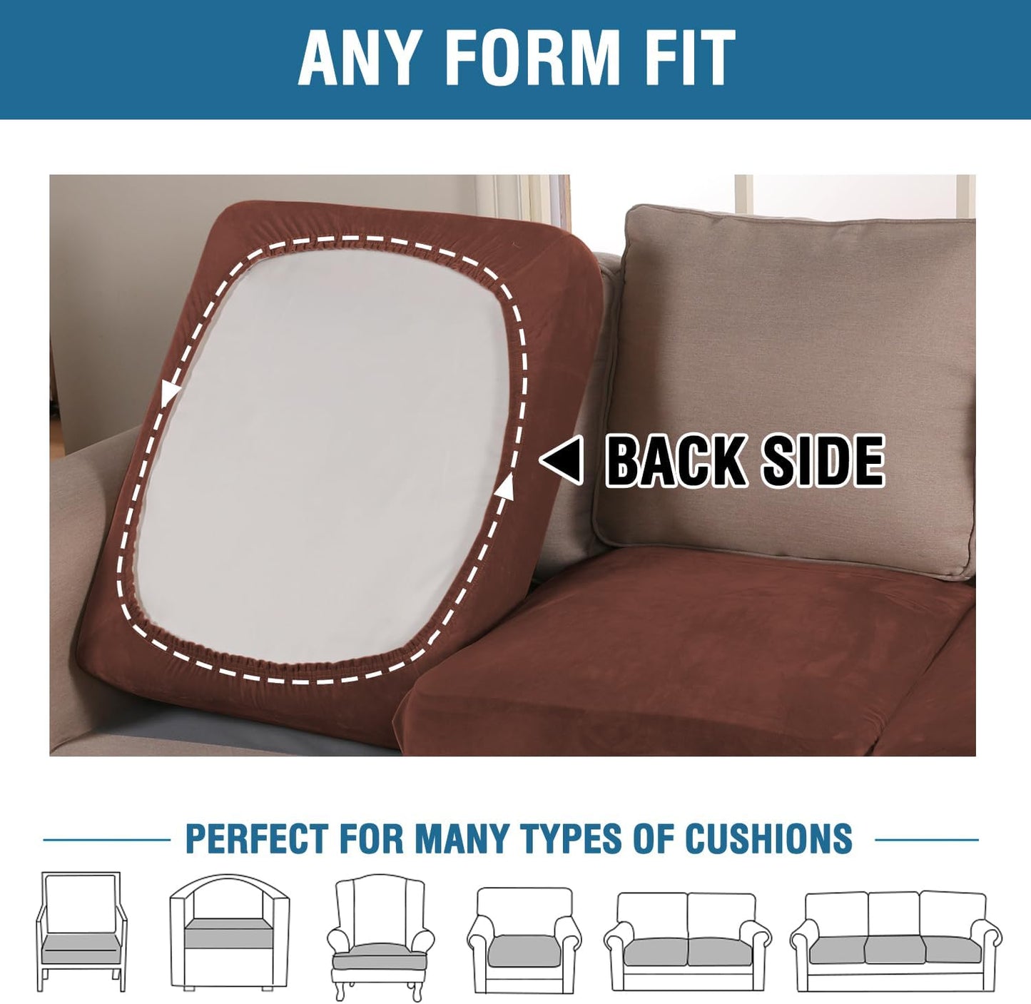 H.VERSAILTEX Velvet Stretch Couch Cushion Cover Plush Cushion Slipcover for Chair Cushion Furniture Protector Seat Cushion Sofa Cover (1 Piece Armchair Cushion Covers, Burnt Brick)