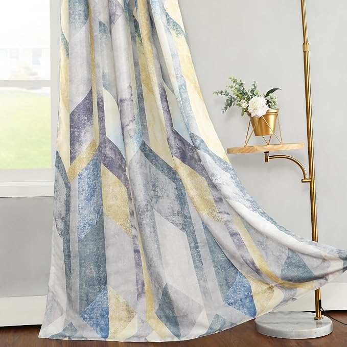 Leeva Extra Wide Curtains & Drapes, Privacy Protection Drapes Curtain Panel Geometric Pattern Window Treatment for Living Dining Room Office, 1 Panel, 84 Inch Wide