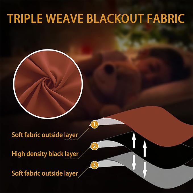 Dusty Burnt Orange Curtains 63 Inch Length for Bedroom 2 Panels Set Blackout Grommet Mid Century Modern Thermal Insulated 70s Curtains for Living Room Window Office Workout Gym 42x63 Inches Long