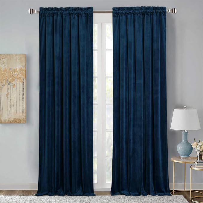 StangH Navy Blue Velvet Curtains - Elegant Thermal Insulated Drapes for Living Room, Heavy Soft Privacy Sliding Door Curtains with Noise Reduction, W52 x L105, 2 Panels