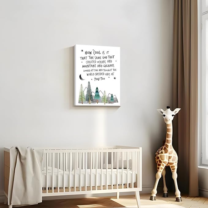 Christian Nursery Wall Art Mountain Pictures Baby Boy Decor 16x24 Inch | Inspirational Religious Decor, Toddler Boy Room Decor, Faith Paintings, Christening Gifts for Boys