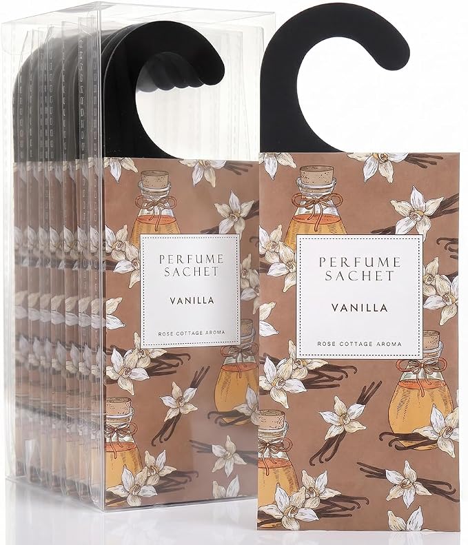 Large 12 Packs Vanilla Hanging Scented Sachets Long-Lasting Closet Deodorizer Air Freshener Fabric Refresher Odor Eliminator for Drawer Home Fragrance Gift Set