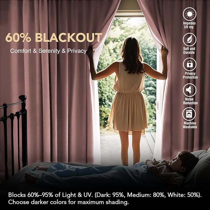 H.VERSAILTEX Blackout Curtains Thermal Insulated Window Treatment Panels Room Darkening Blackout Drapes for Living Room Back Tab/Rod Pocket Bedroom Draperies (2 Panels, Baby Pink, 52 x 84 Inch)