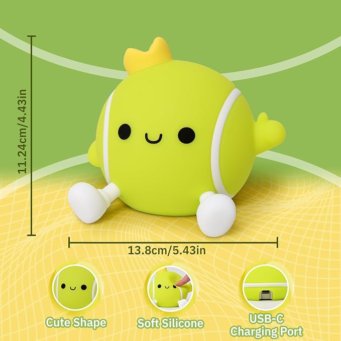 OkiyiD Tennis Gifts, Tennis Ball Night Light for Boys-Rechargeable Squishy Silicone Lamp,Cute Tennis Ball lamp for Tennis Sports Lovers Boys Girls Birthday Gifts