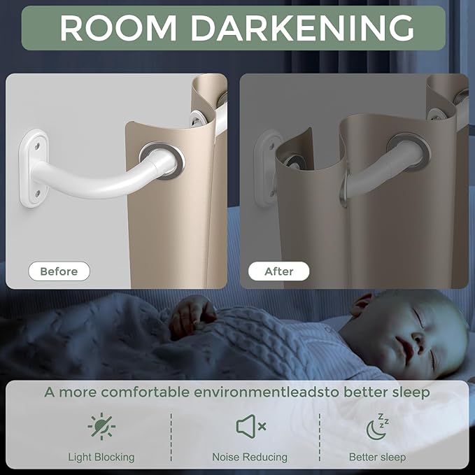 Wrap Around Curtain Rods White, Blackout Heavy Duty Curtain Pole for Windows 28 to 48 Inch, 1" Decorative Room Darkening Curved Modern Drapery Rod (White/Unique Design/All Metal)