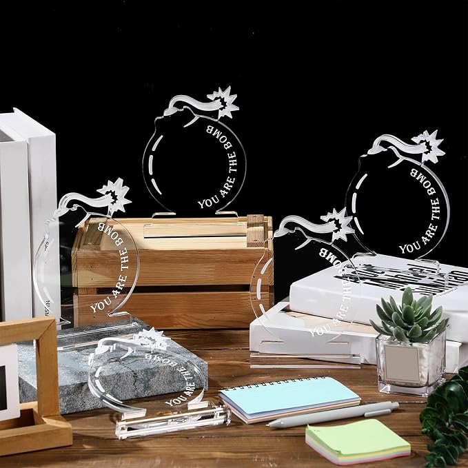 Bucherry 10 Pcs Employee Appreciation Awards for Coworker Acrylic Thank You Trophy May You Be Proud of the Work You Do Sign Prizes for Adults Retirement Goodbye Farewell Gift for Women Men (Bomb)